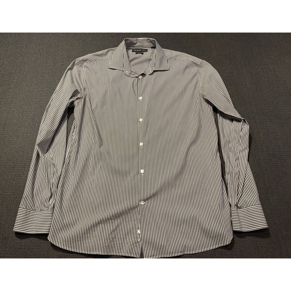 John Varvatos Mens Dress Shirt 16.5 34/35 Slim Fit Gray Striped Button Up Large - Picture 1 of 5